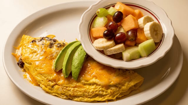 Avocado, Bacon, and Cheese Omelette.